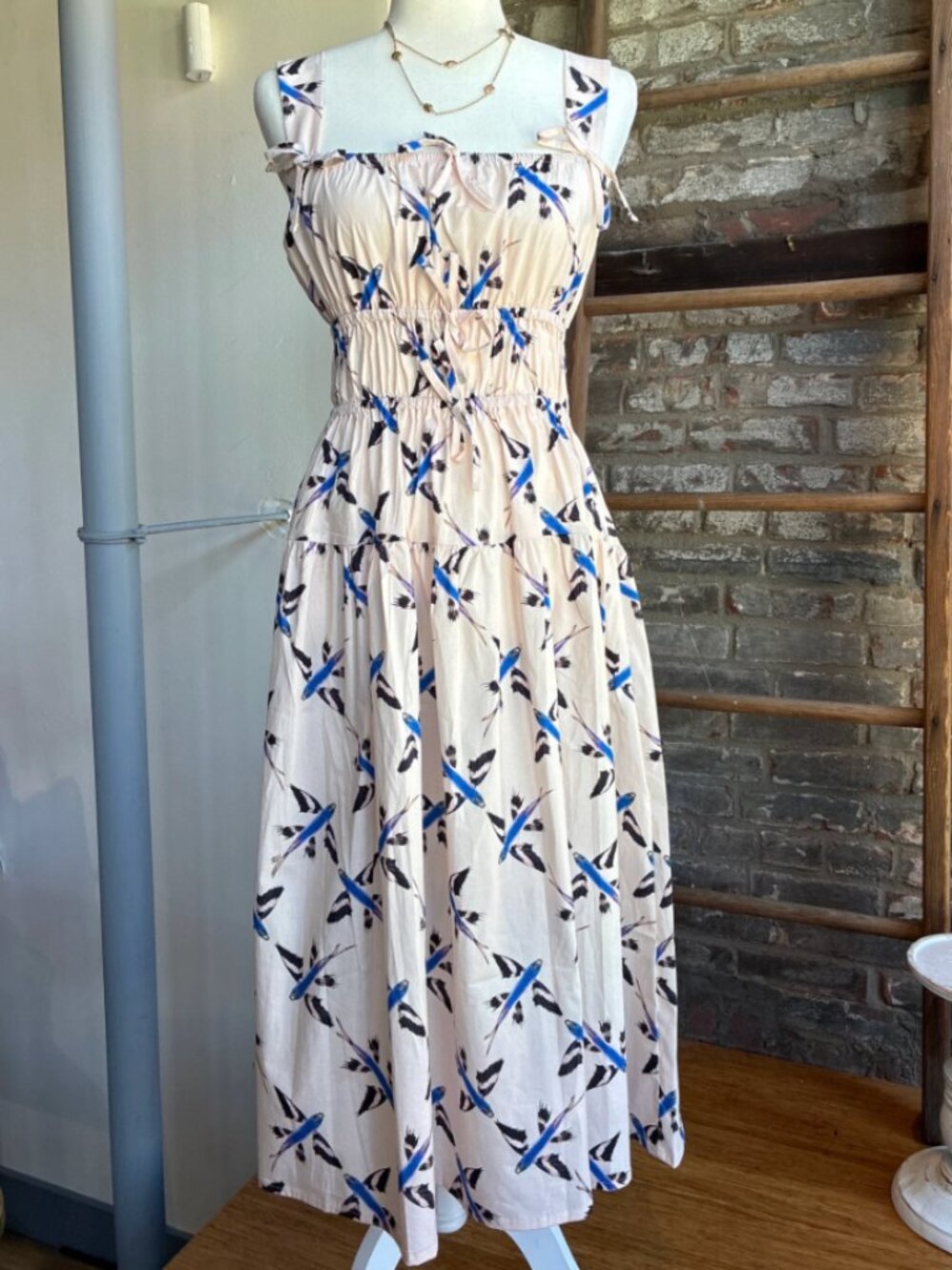 Lulo Project Blue Fish Tiered Midi Dress M